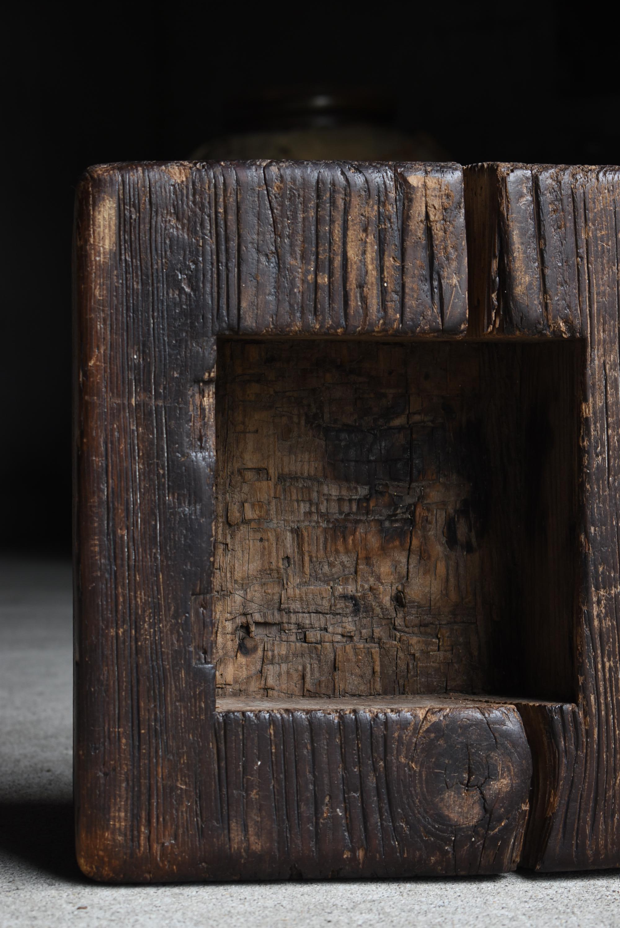 Japanese Antique Primitive Wooden Block Stool 1860s-1900s / Wood Chair Wabisabi 7