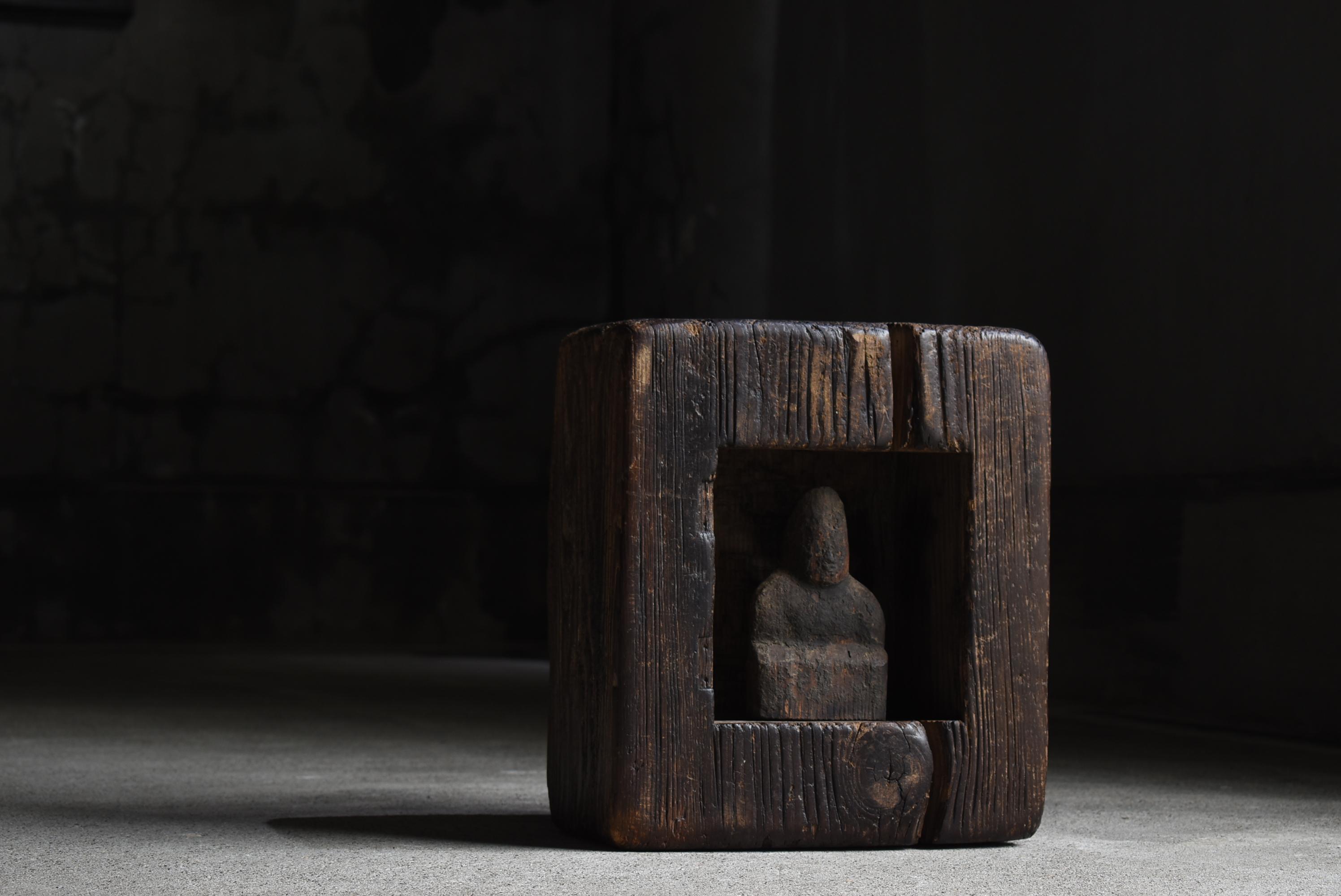 Japanese Antique Primitive Wooden Block Stool 1860s-1900s / Wood Chair Wabisabi 10