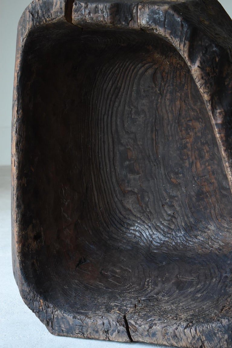 Japanese Antique Primitive Wooden Bowl 1860s-1900s / Wabi Sabi Object Mingei For Sale 6