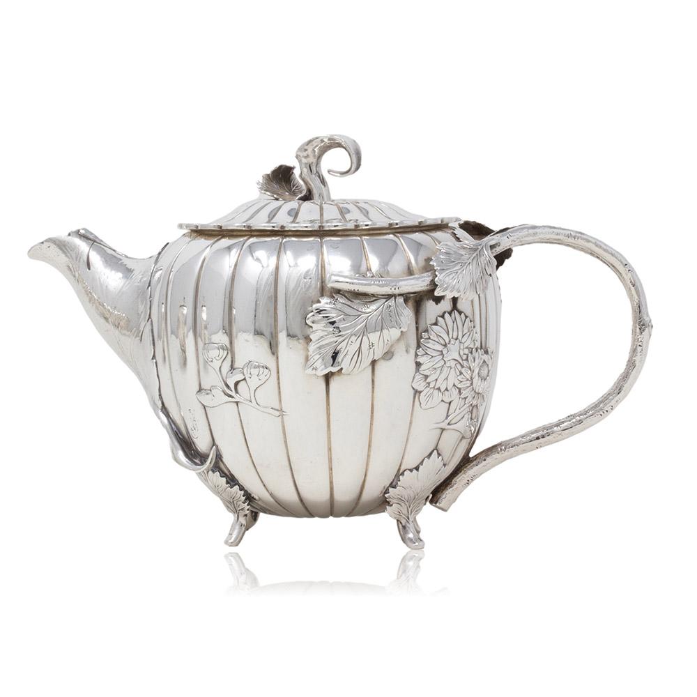 Cast Japanese Antique Pure Silver Tea Set Akira Mimatsu Arthur and Bond For Sale