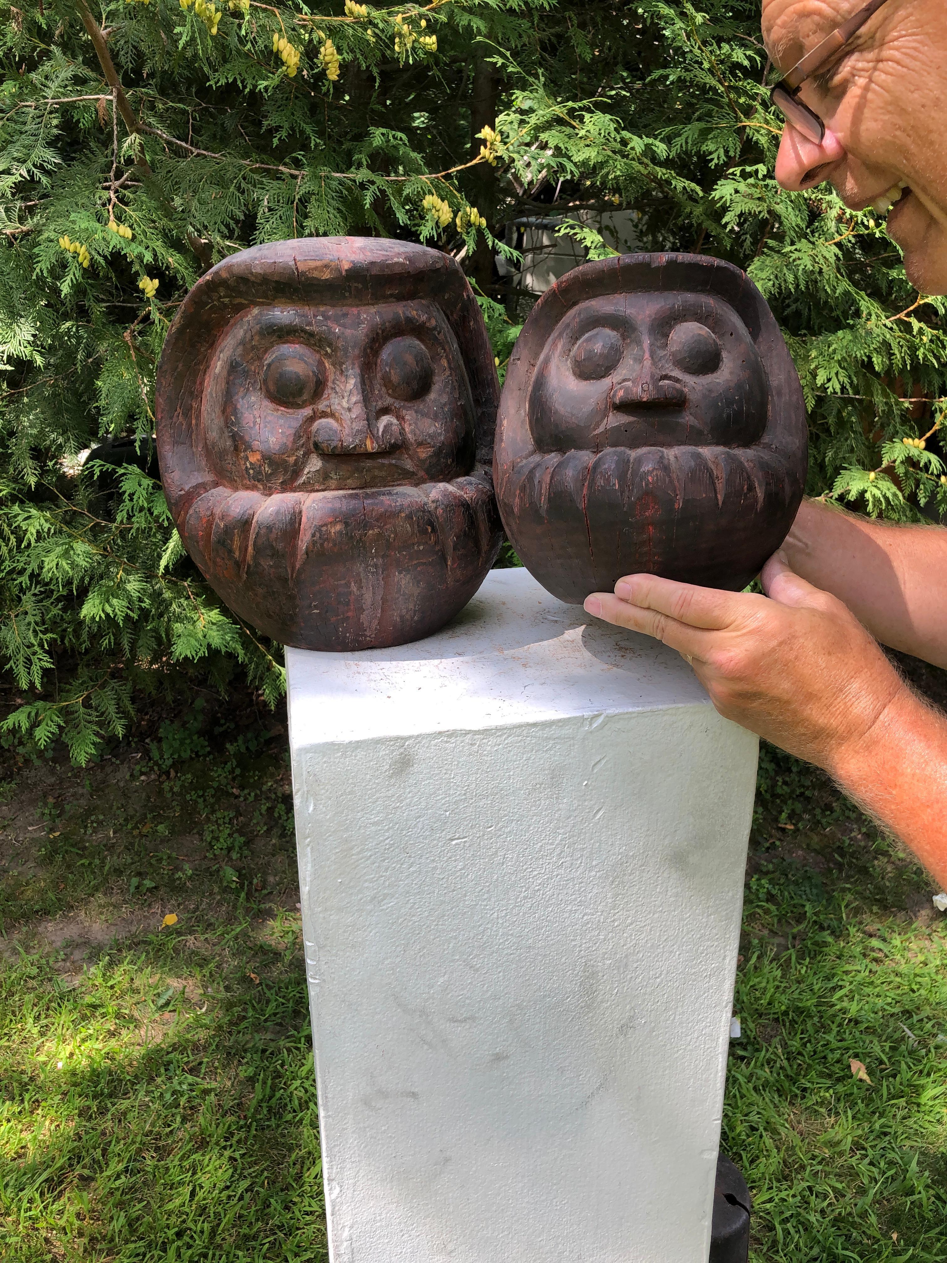From our recent Japanese Acquisitions Travels

A rare pair

Japan, a dramatic large-scale antique pair of hand carved Daruma wooden sculptures - a wonderful set of precious Talismans signifying good luck and perseverance dating to the late 19th