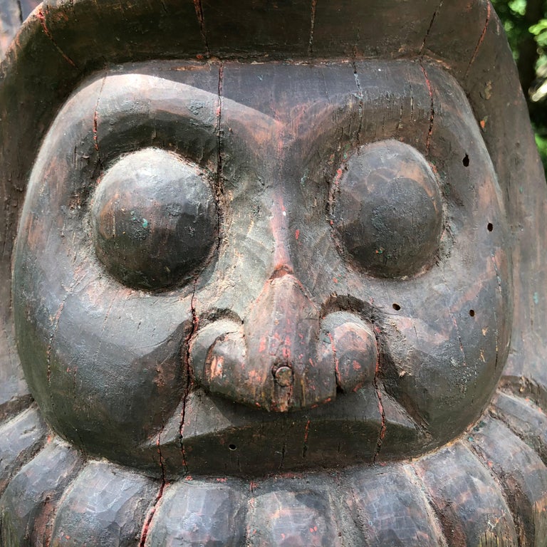 Japanese Antique Rare Pair of Hand Carved Daruma, Talismans for Good