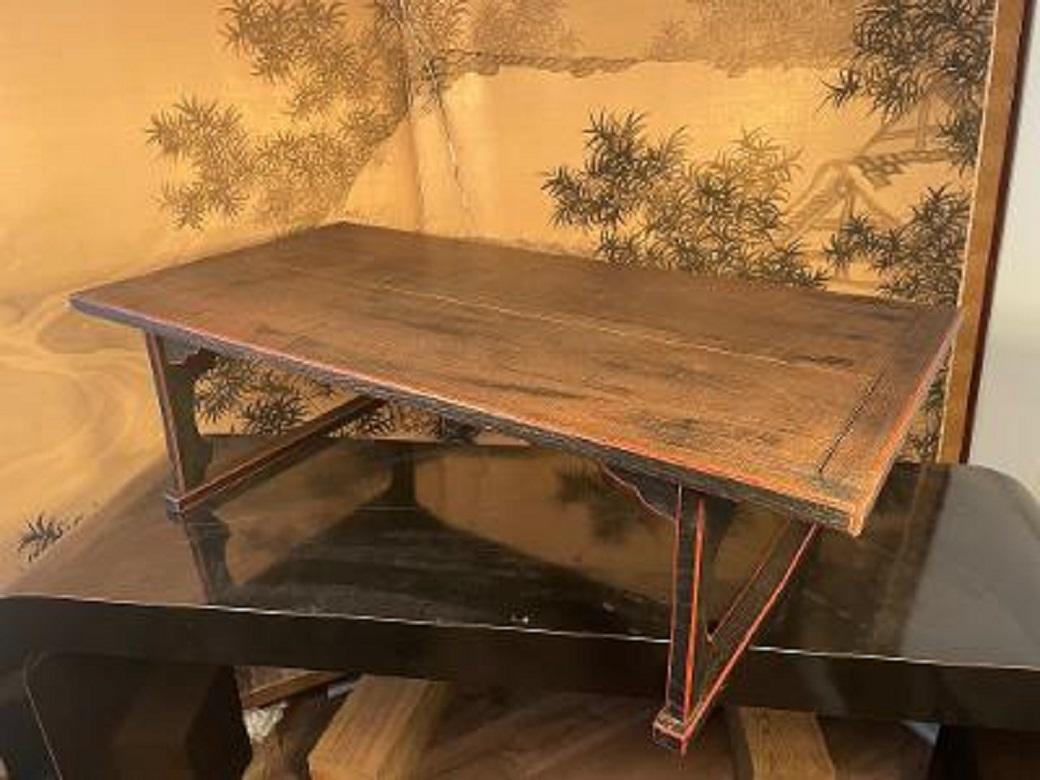 Hand-Crafted Japanese Antique Red and Black Lacquered Writing Table, Signed For Sale