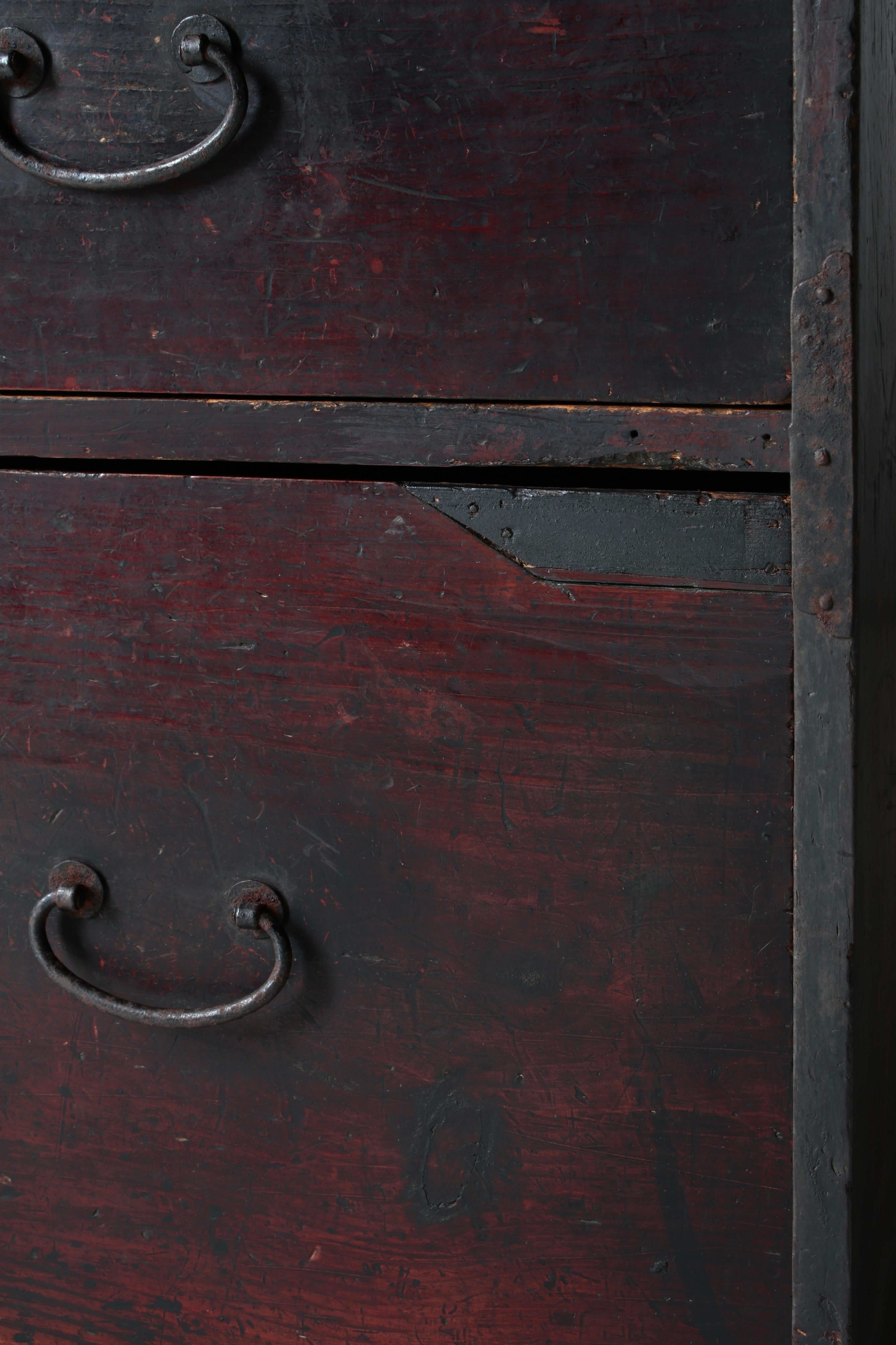 Japanese Antique Red and Black Tansu / Cabinet / 1868-1912s / Wabi-Sabi Mingei For Sale 10