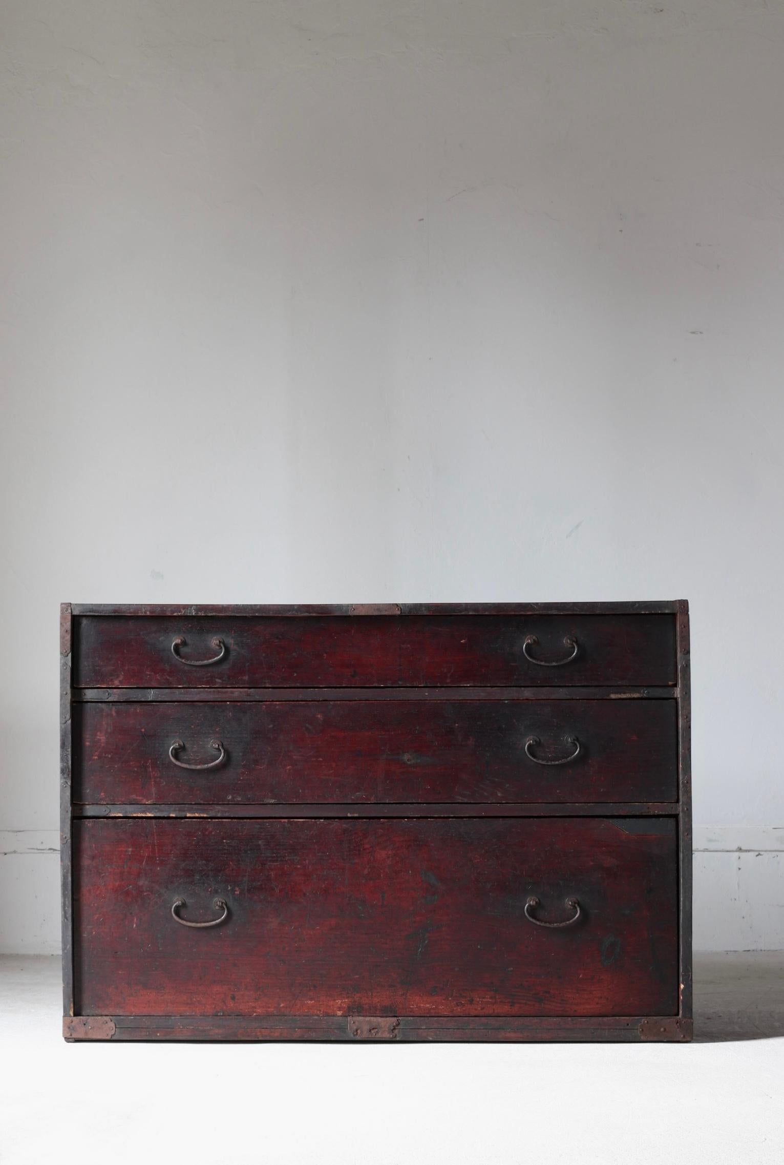 Japanese Antique Red and Black Tansu / Cabinet / 1868-1912s / Wabi-Sabi Mingei For Sale 12