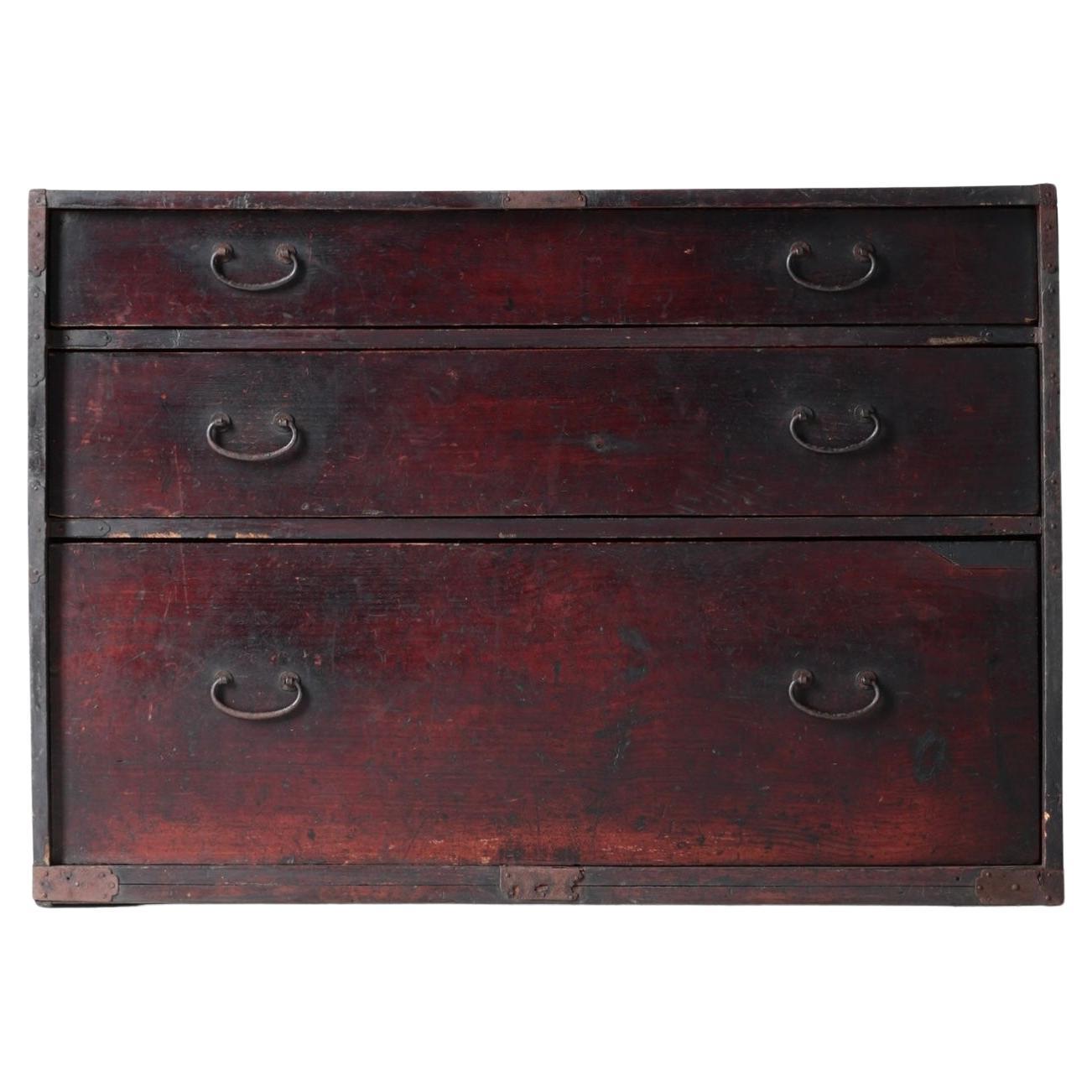Antiguo Tansu / Armario Japonés Rojo y Negro / 1868-1912s / Wabi-Sabi Mingei