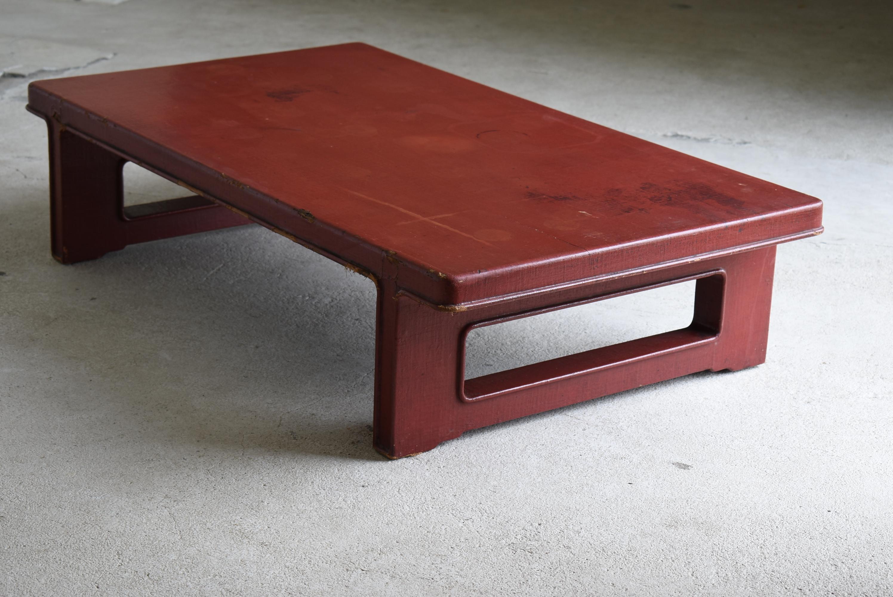 Cedar Japanese Antique Red Lacquered Low Table 1860s-1900s / Sofa Table Wabi Sabi