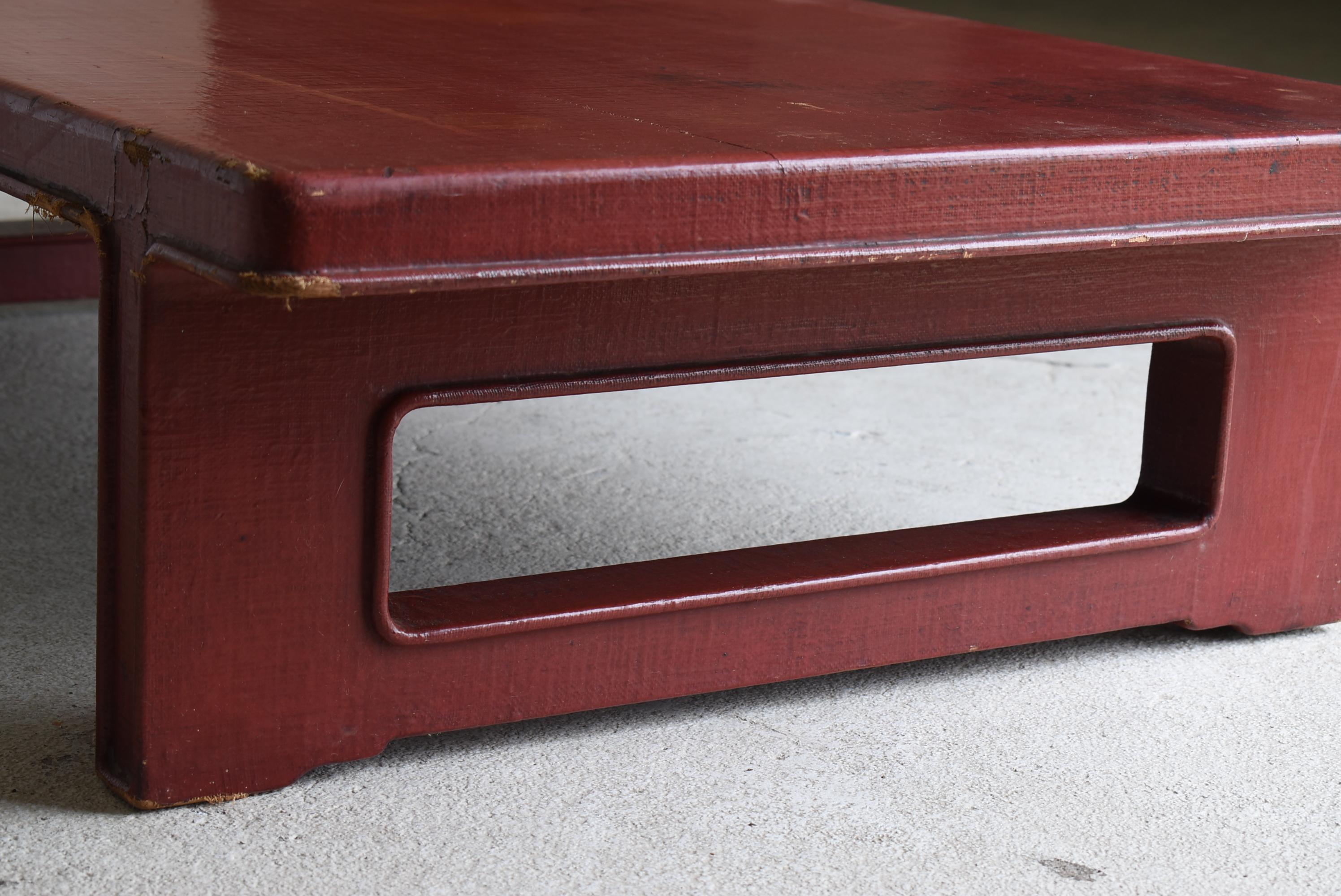 Japanese Antique Red Lacquered Low Table 1860s-1900s / Sofa Table Wabi Sabi 1