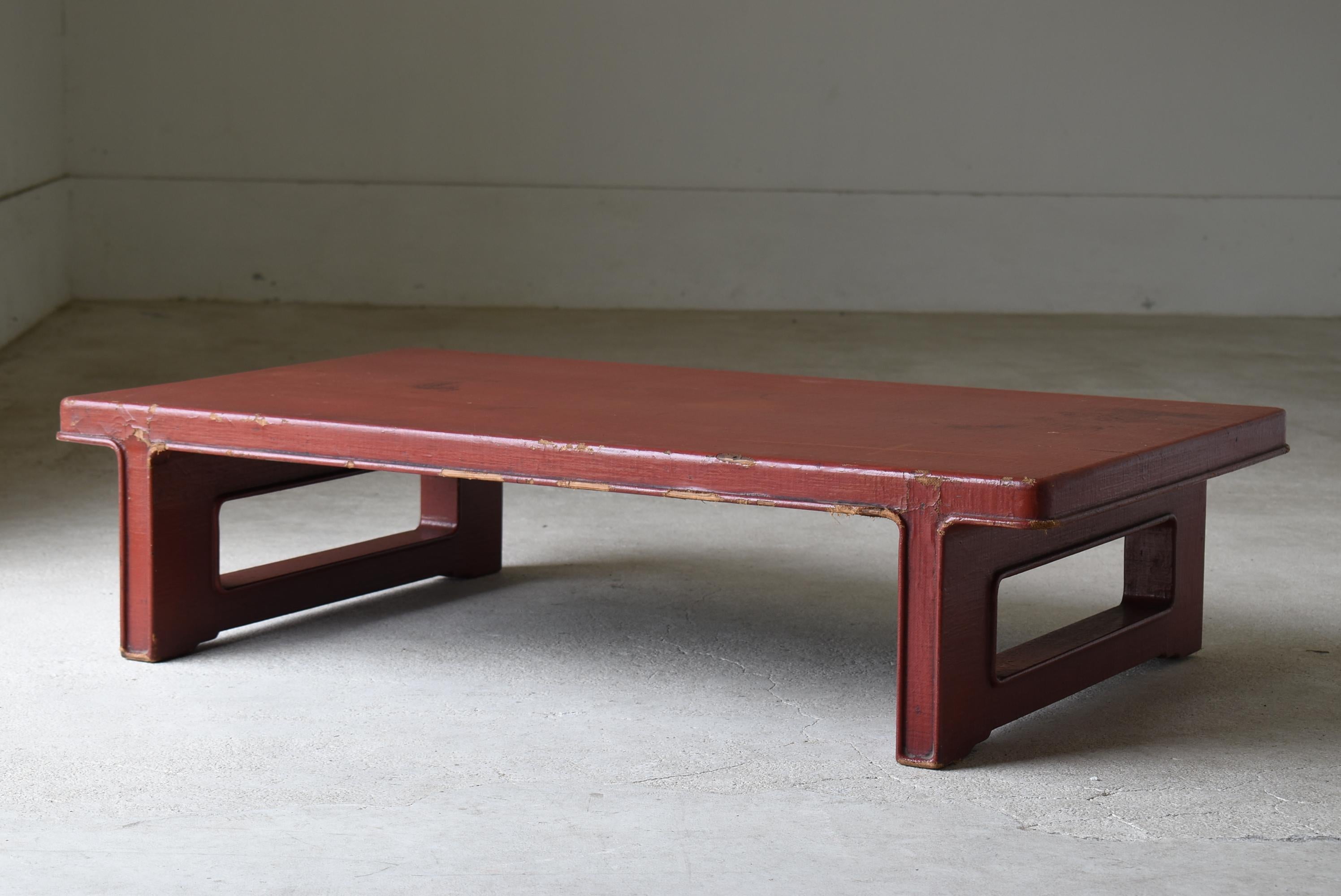 Japanese Antique Red Lacquered Low Table 1860s-1900s / Sofa Table Wabi Sabi 3