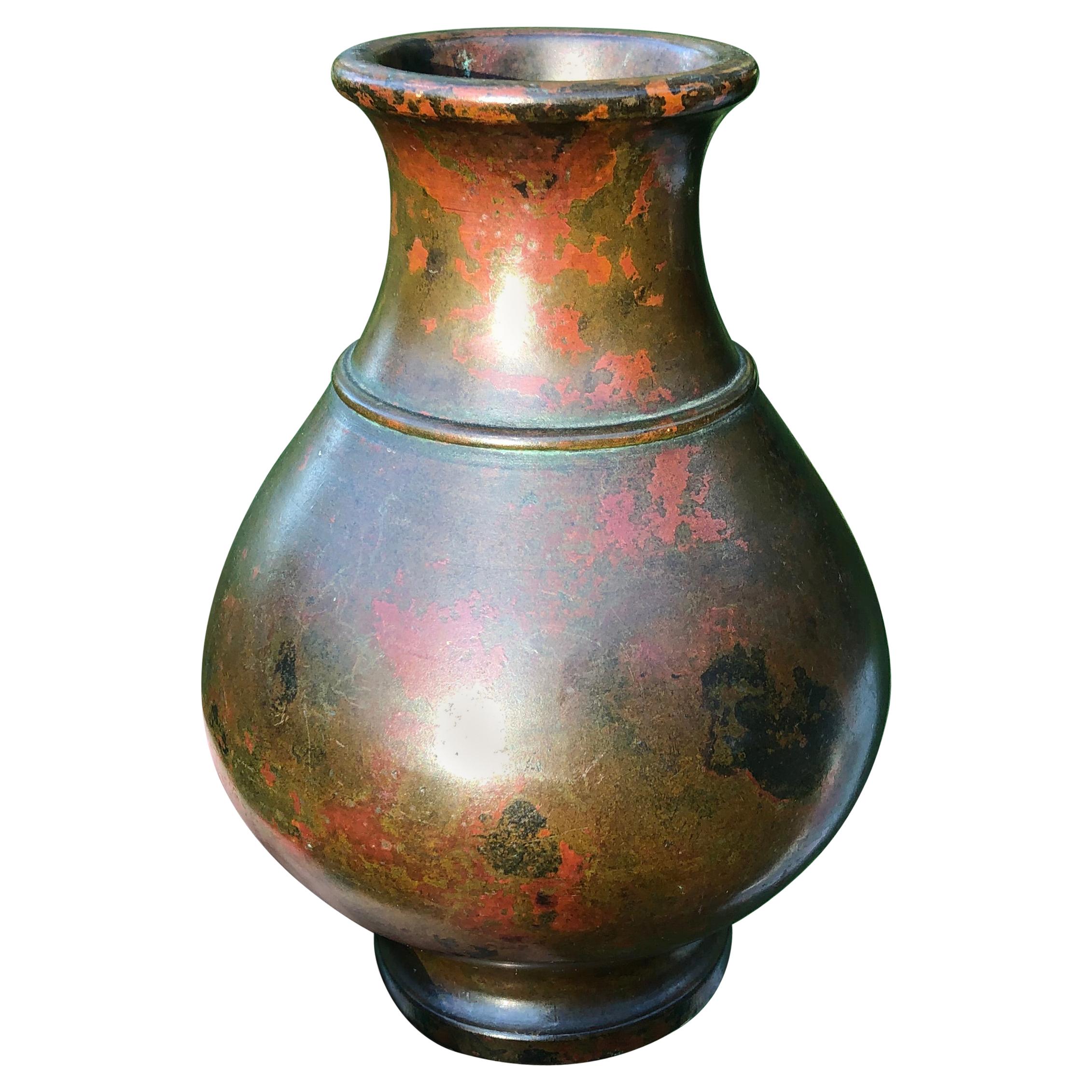 Japanese Antique "Red Murashido" Hand Cast Bronze Vase, Signed