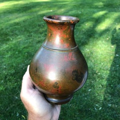 Japanese Antique "Red Murashido" Hand Cast Bronze Vase, Signed