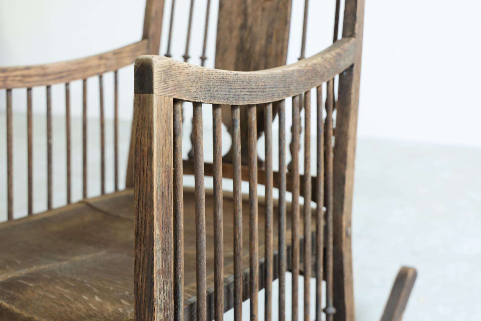 Hand-Carved Japanese Antique Rocking Chair, Primitive Japanese Wooden Cahair, Wabi-Sabi