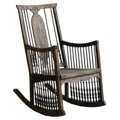 Japanese Antique Rocking Chair, Primitive Japanese Wooden Cahair, Wabi-Sabi
