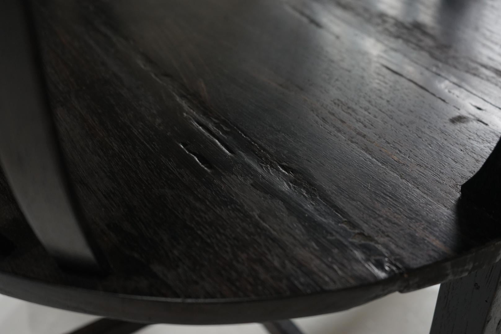 Japanese Antique Round Table Coffee table Black Japandi For Sale 6