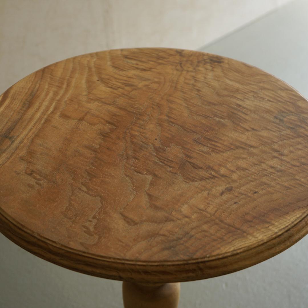 20th Century Japanese Antique Round Table Side Table Oak Wood 1950s-1960s Japandi