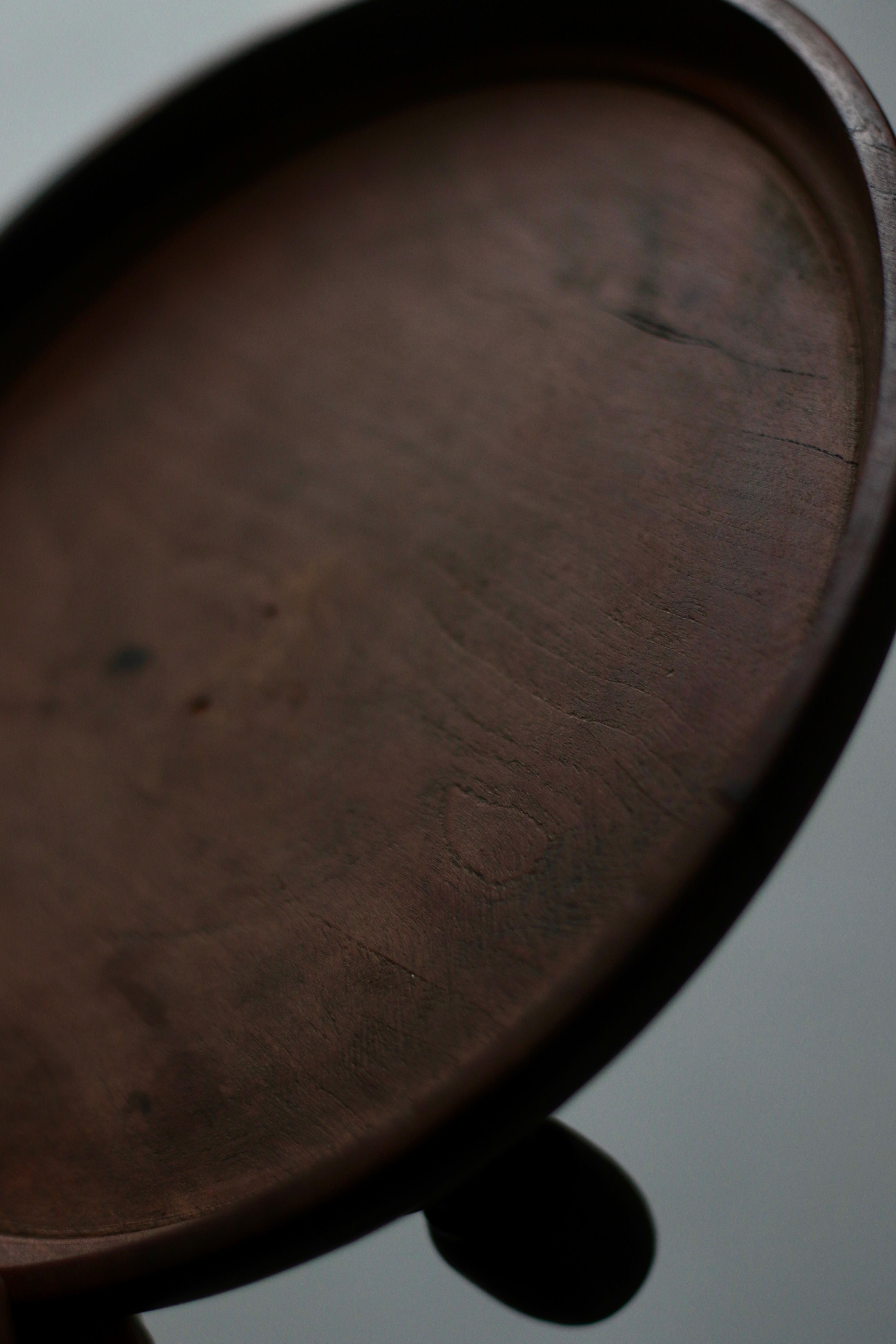Wood Japanese Antique Round Tray / Exhibition Table / 1900s Wabi-sabi Rustic For Sale
