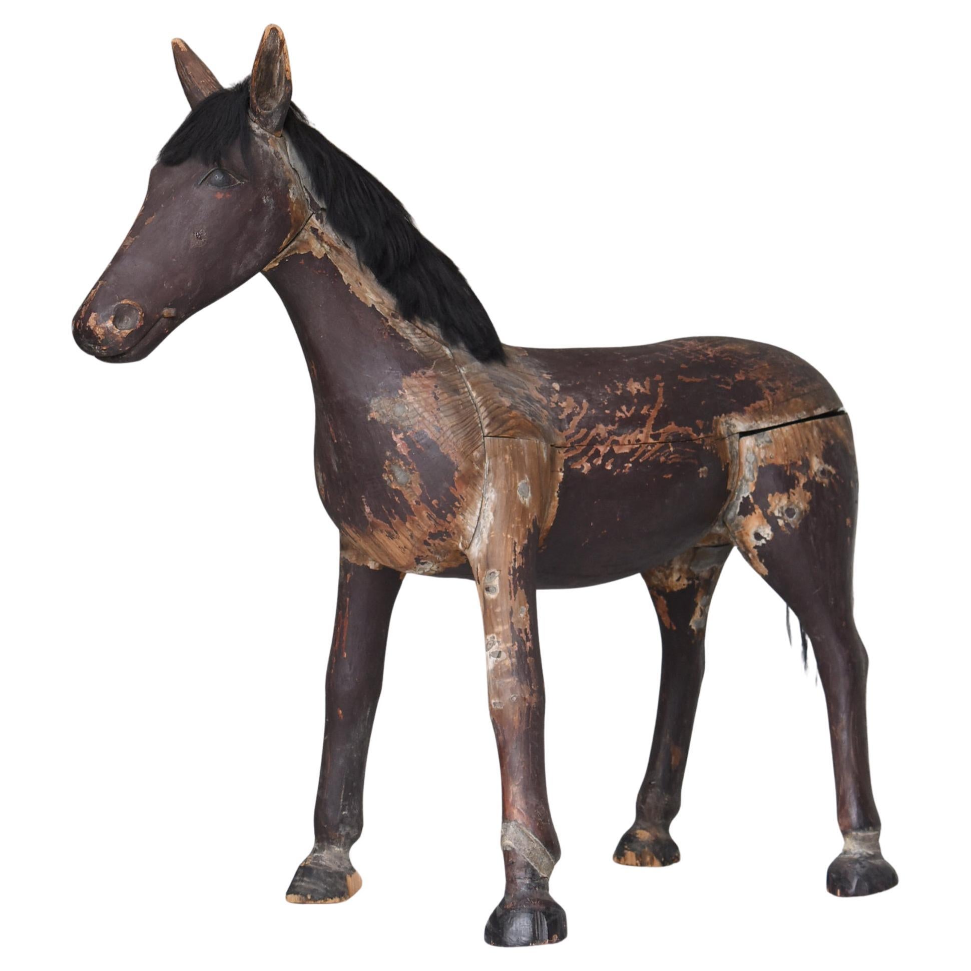 Japanese Antique Sacred Horse Wooden Statue "Shinme" 1800s-1860s / Wabi Sabi