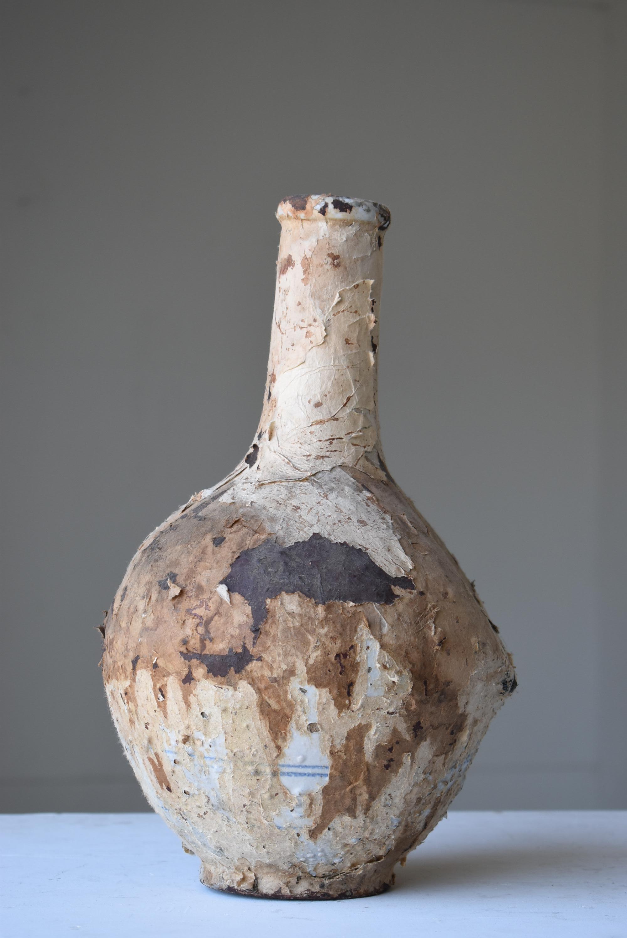 Meiji Japanese Antique Sake Bottle 1860s-1900s/Flower Vase Pottery Tsubo Wabisabi Jar