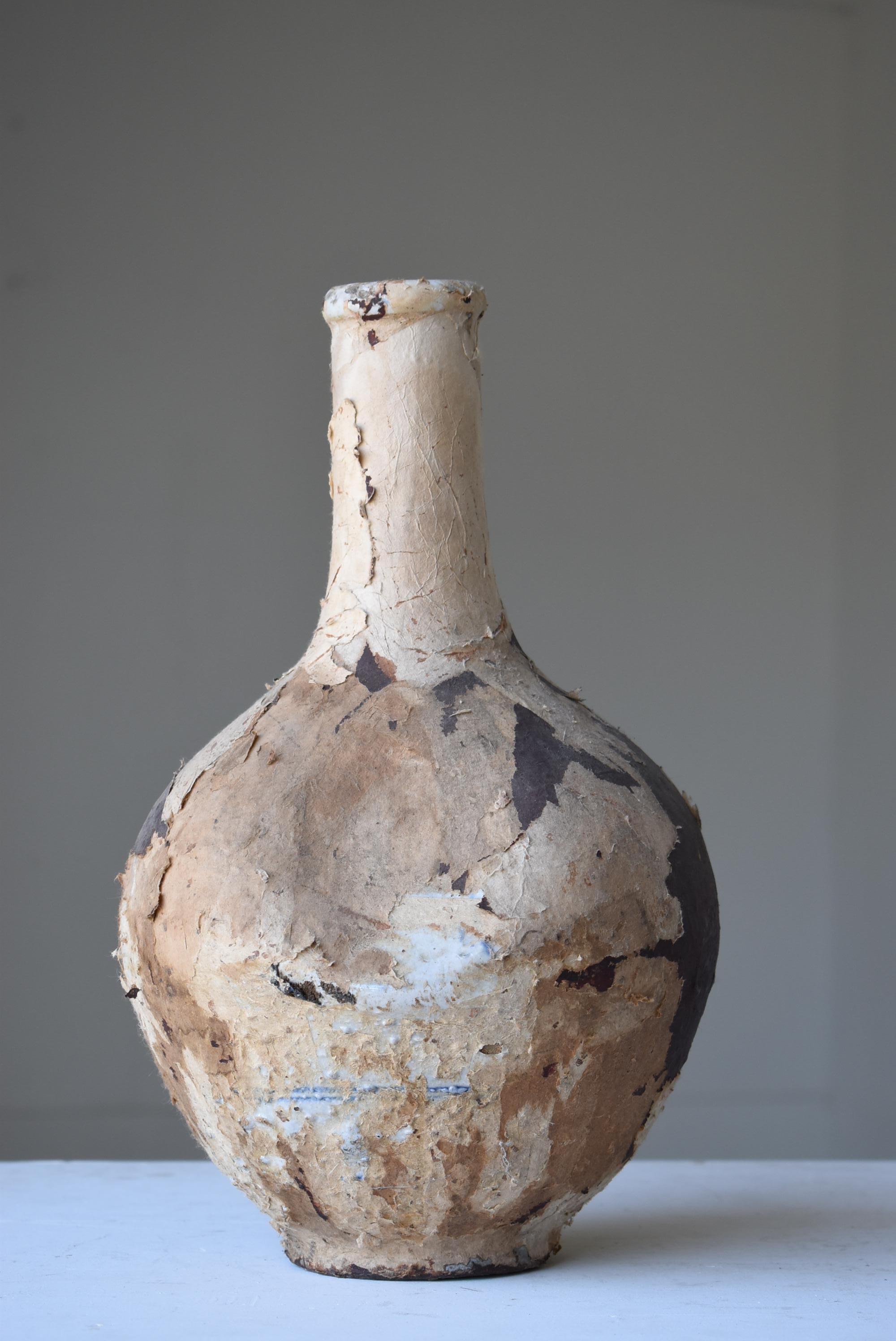 Japanese Antique Sake Bottle 1860s-1900s/Flower Vase Pottery Tsubo Wabisabi Jar In Good Condition In Sammu-shi, Chiba
