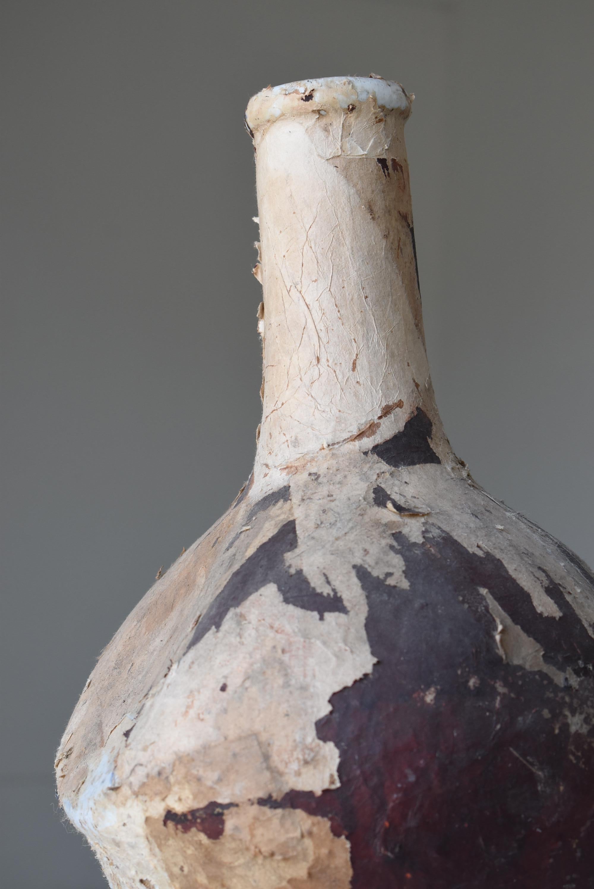 20th Century Japanese Antique Sake Bottle 1860s-1900s/Flower Vase Pottery Tsubo Wabisabi Jar