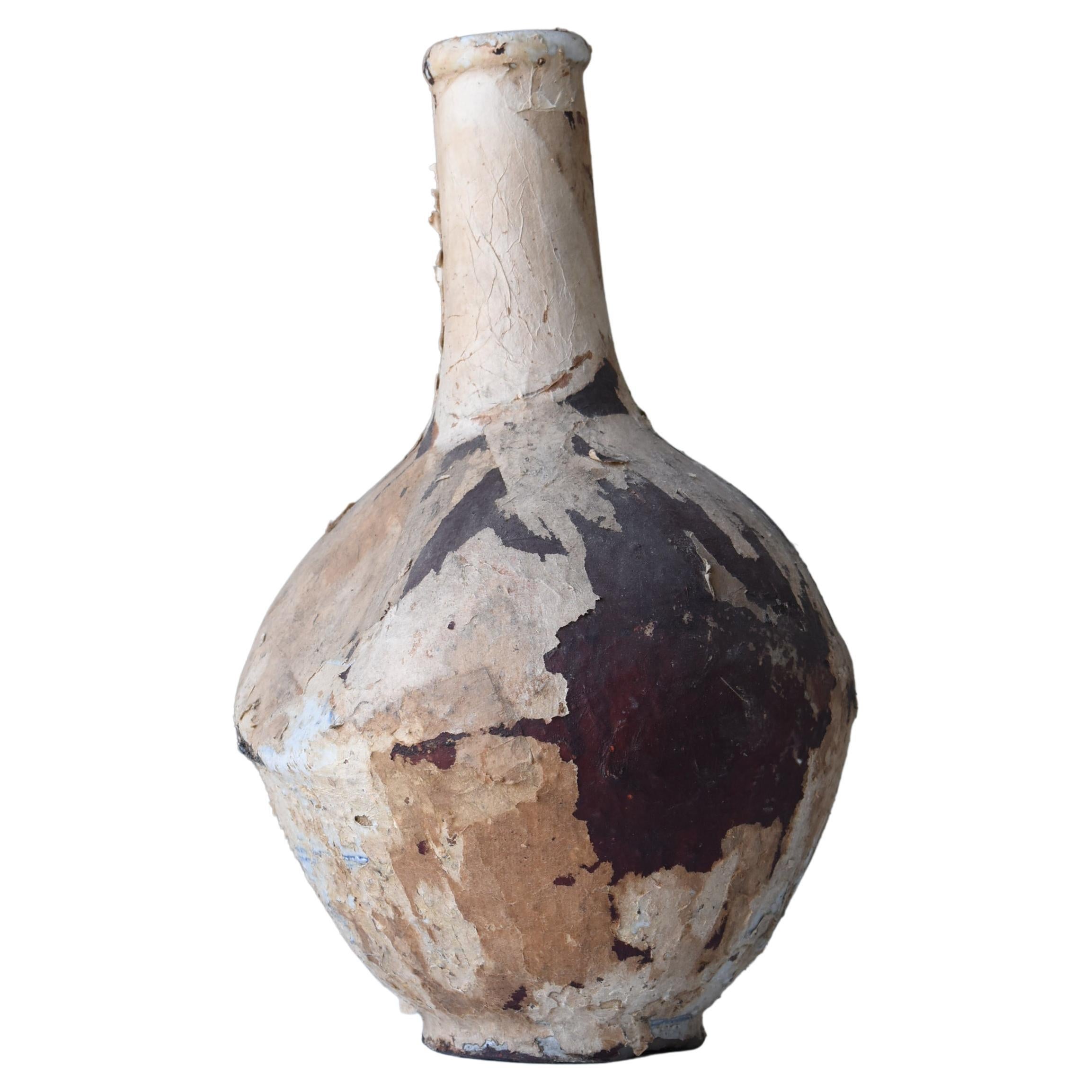 Japanese Antique Sake Bottle 1860s-1900s/Flower Vase Pottery Tsubo Wabisabi Jar