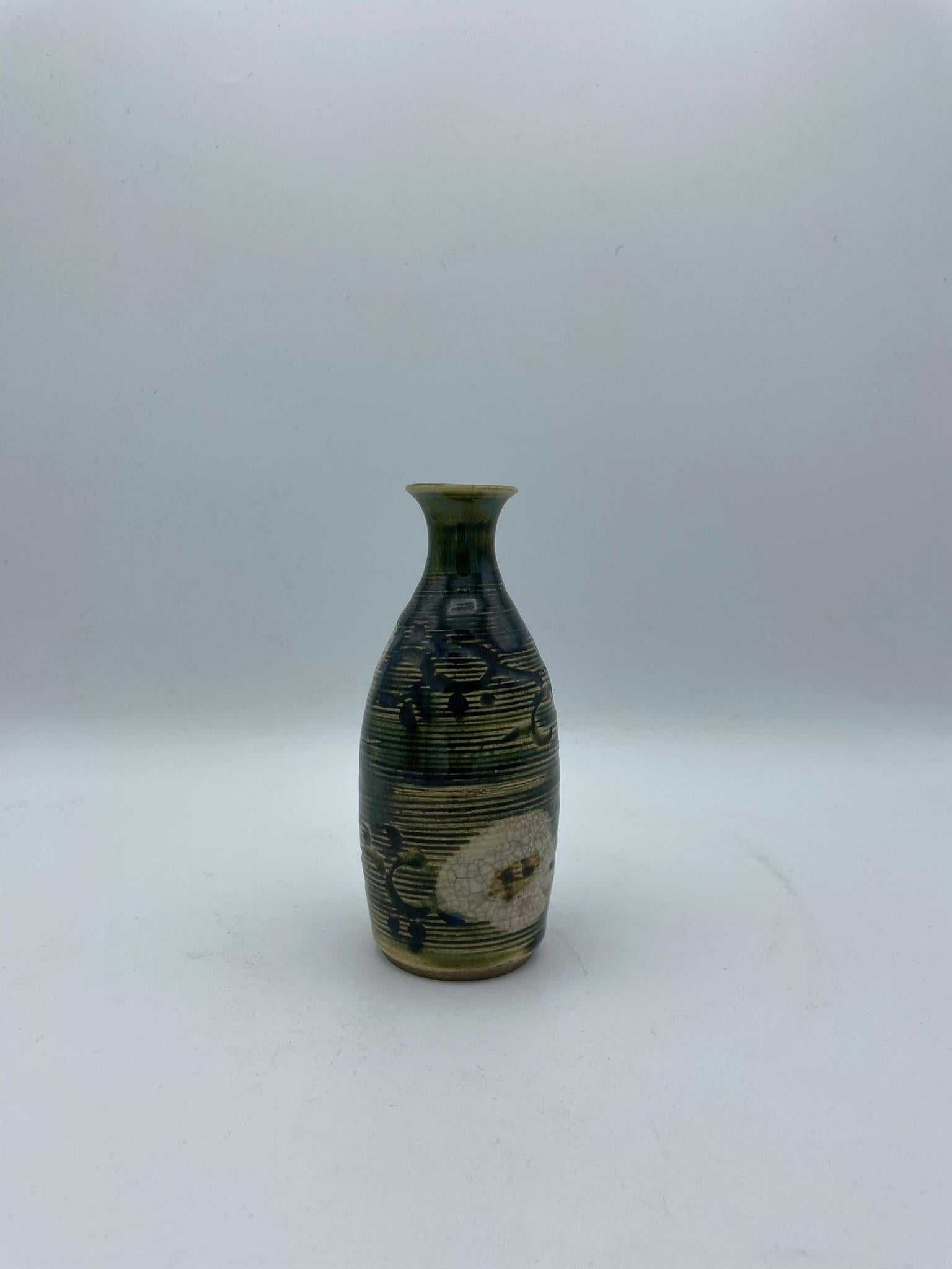 Asian Japanese Antique Sake Bottle Style Oribe 'Tokkuri', 1900s