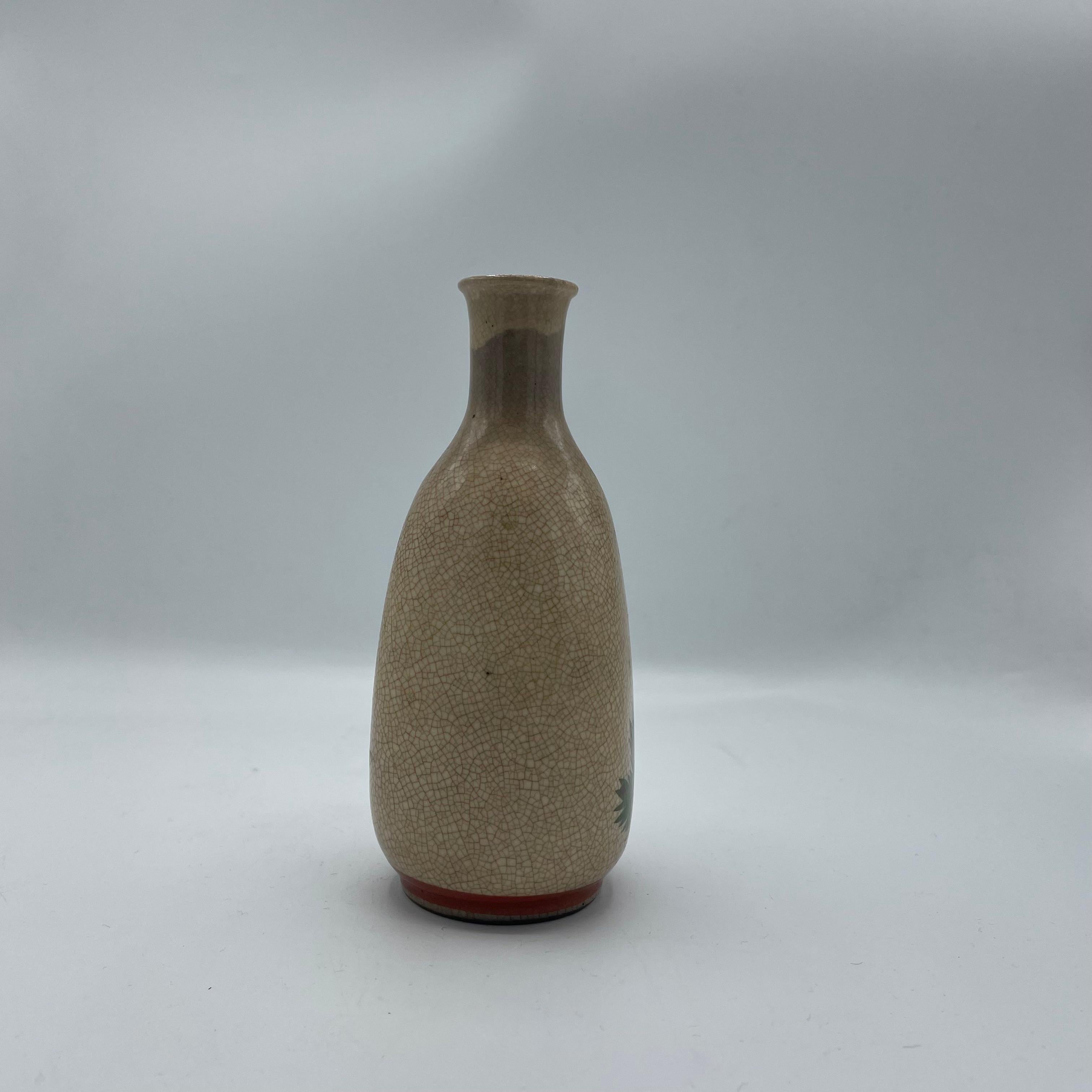 Hand-Crafted Japanese Antique Sake Bottle with Tsuru Birds 1960s For Sale