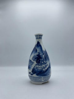 Sake Bottole japonais ancien bleu Tokkuri des années 1940