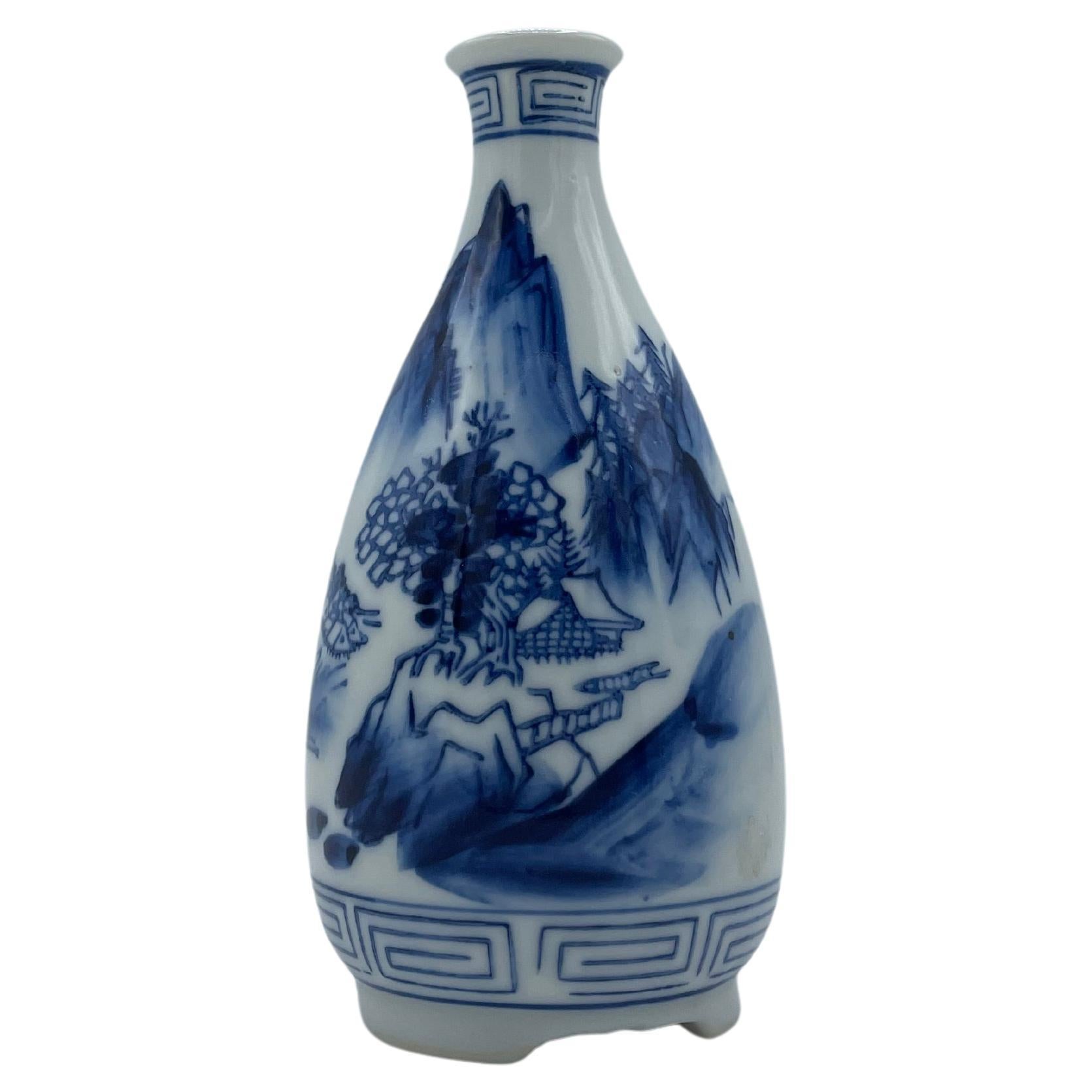 Antike japanische Sake Bottole Blau Tokkuri 1940er Jahre  im Angebot