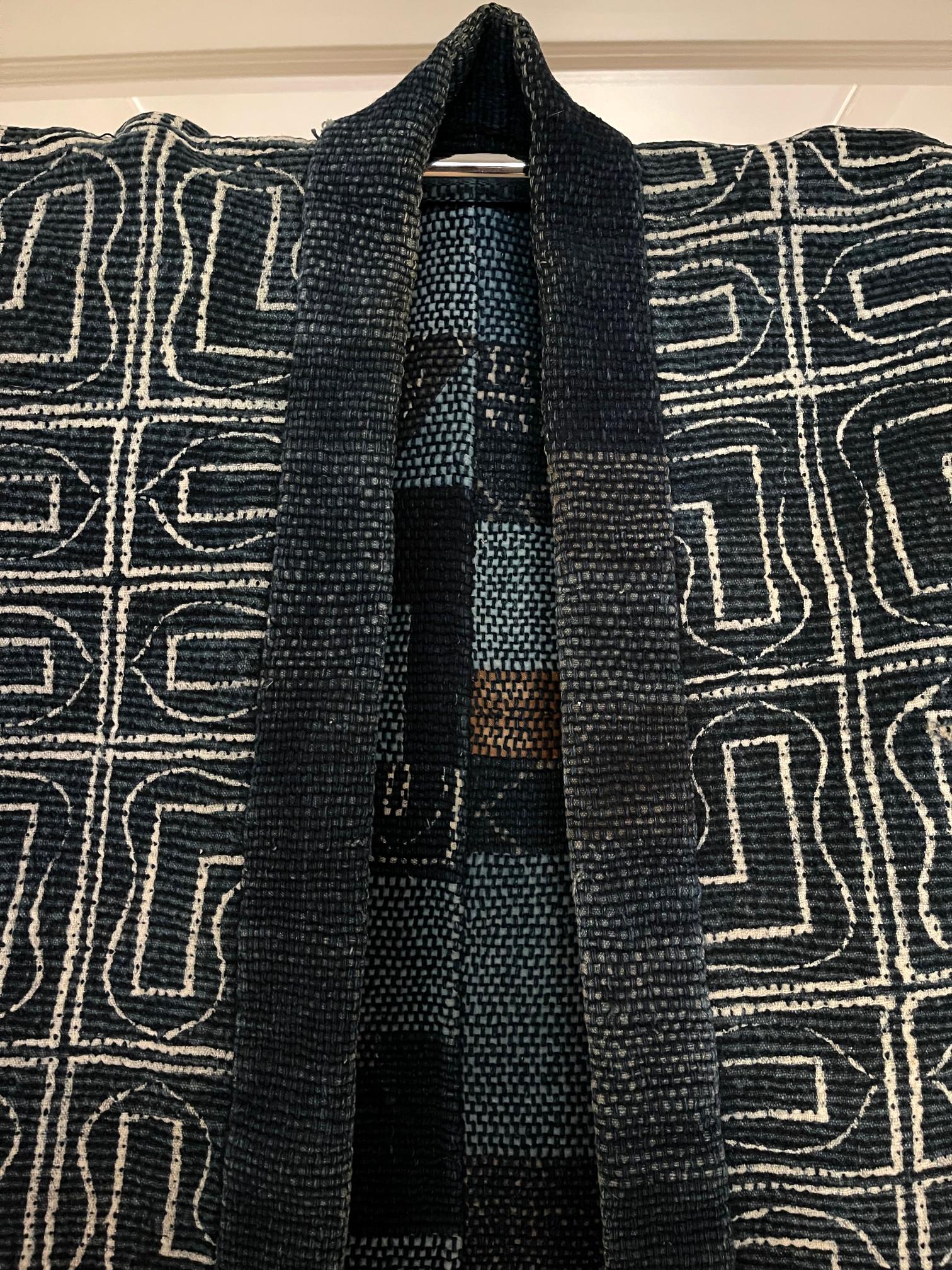 Japonisme Japanese Antique Saki-Ori Farmer Jacket with Resistant Dye Pattern