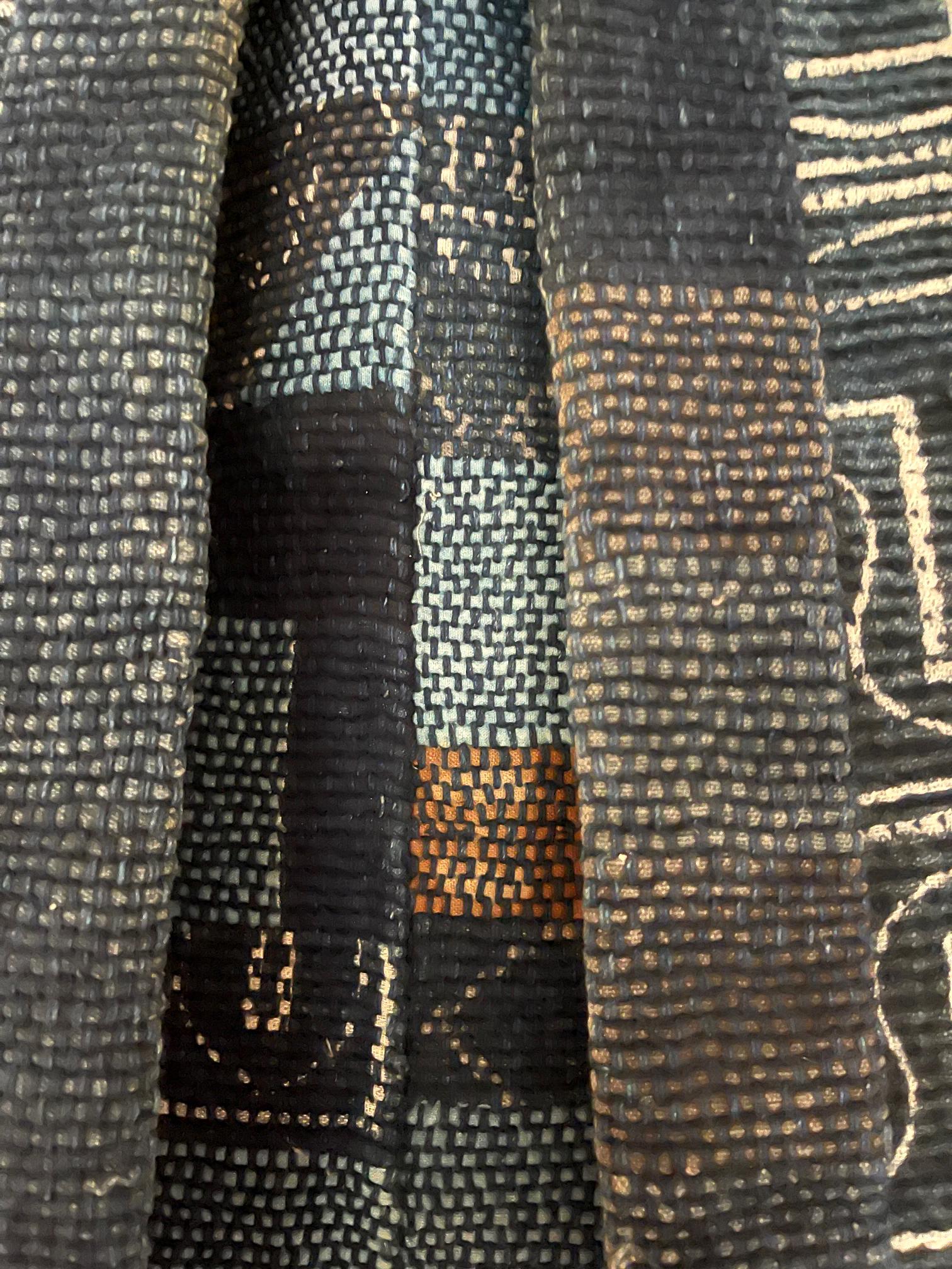 Fabric Japanese Antique Saki-Ori Farmer Jacket with Resistant Dye Pattern