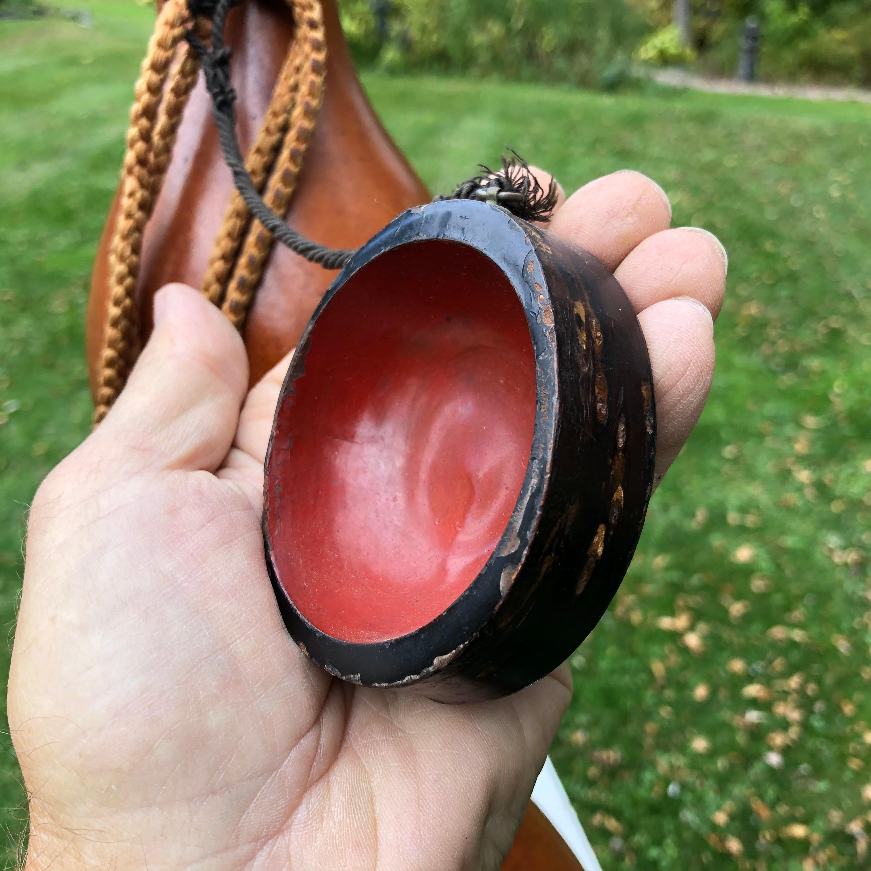 Hand-Carved Japanese Antique Samurai Wine Gourd 