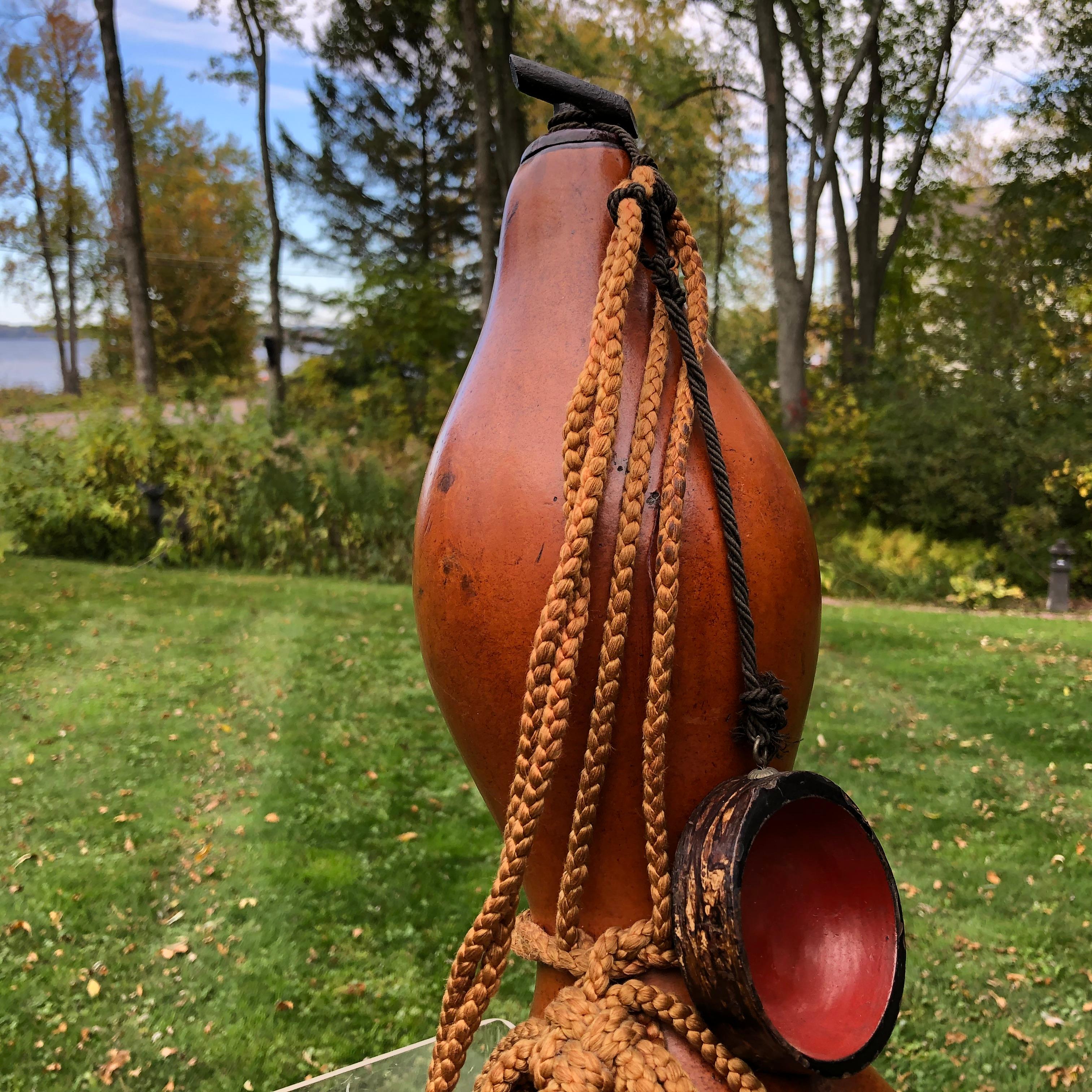 Natural Fiber Japanese Antique Samurai Wine Gourd 