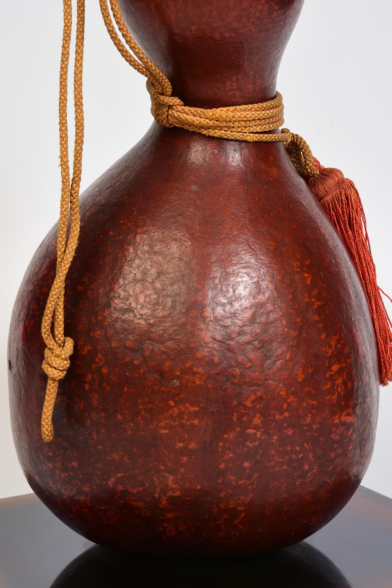 Antiguo Frasco de Calabaza Lacado Japonés Samurai para Vino / Sake 