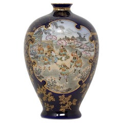 Jarrón antiguo japonés de barro Satsuma de Kinkozan