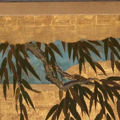 Japanese antique screen - EDO period - Willow over a stream