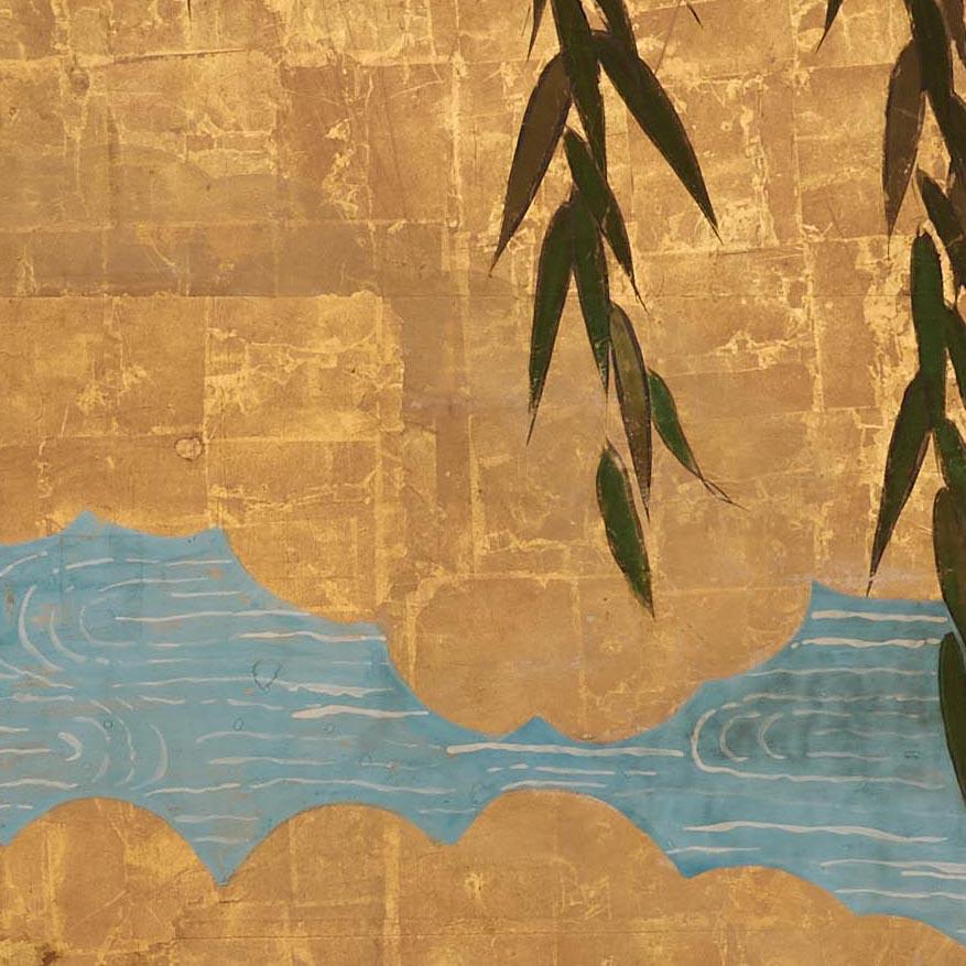 Edo Japanese antique screen - EDO period - Willow over a stream For Sale