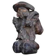 Japanese Antique Sculpture "Daikokuten" 1860s-1900s / Wabi Sabi
