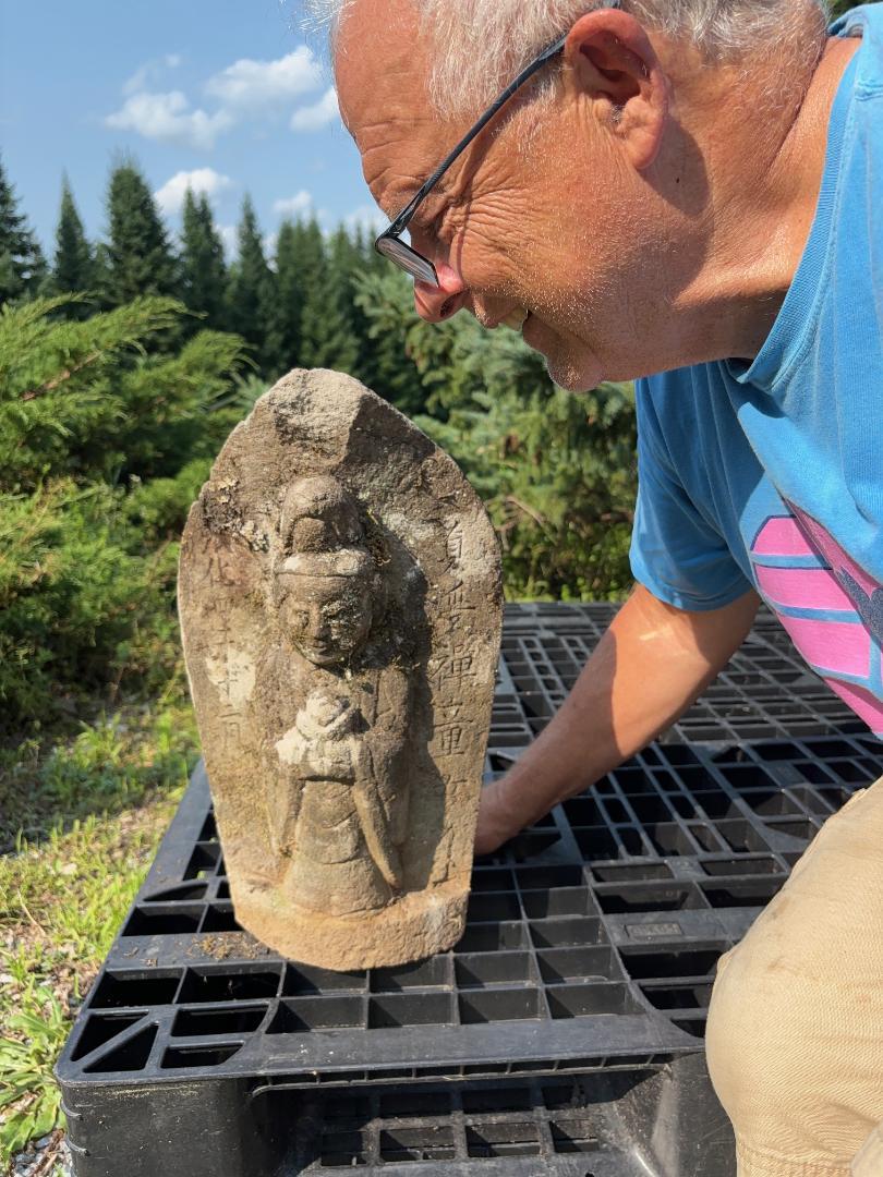 From our Japanese Acquisitions

Imagine this wonderful antique stone sculpture in your garden- a warm and lovely example seated in a quiet, relaxing pose- she may be seen In a solemn act of thinking about mankind and contemplating how to save our