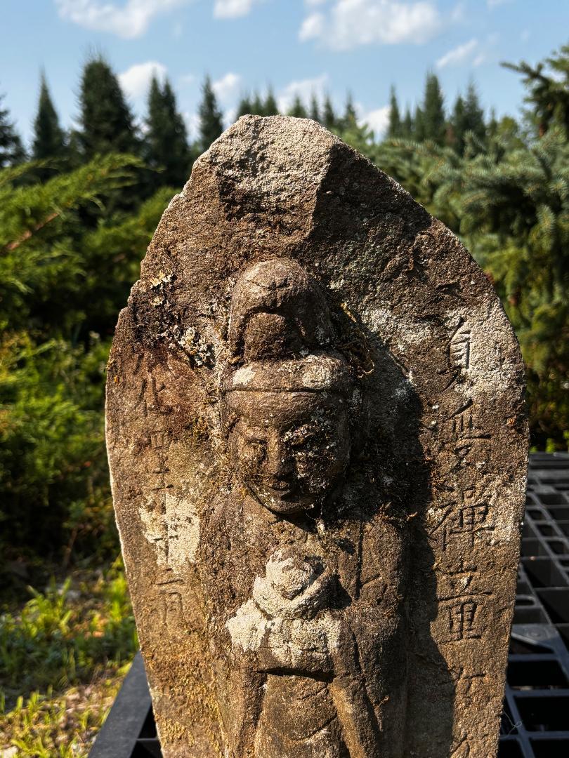 19th Century Japanese Antique Serene Stone Buddha Kanon Guan Yin, Edo Period Signed 19c