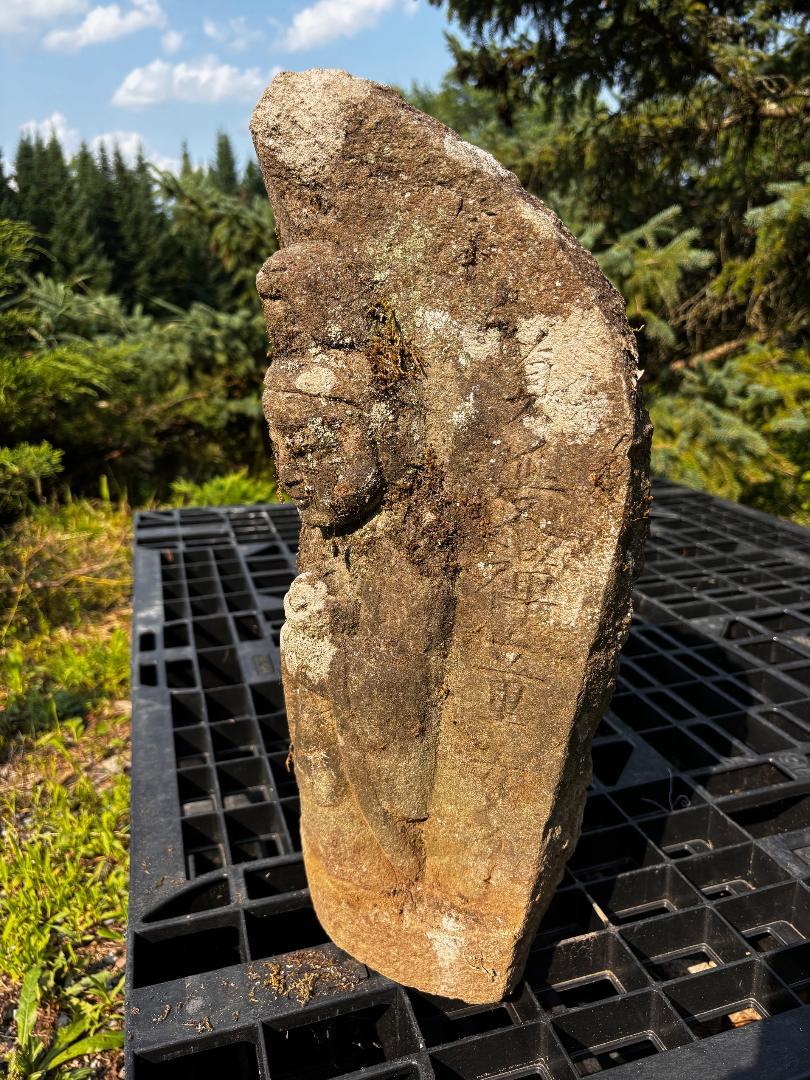 Japanese Antique Serene Stone Buddha Kanon Guan Yin, Edo Period Signed 19c 4