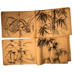 Japanese Antique Set "Bamboo & Grasses" 30 Fine Hand Paintings Manuscript Album