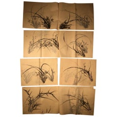 Japanese Antique Set "Bamboo & Grasses" Fine Hand Paintings Manuscript Album