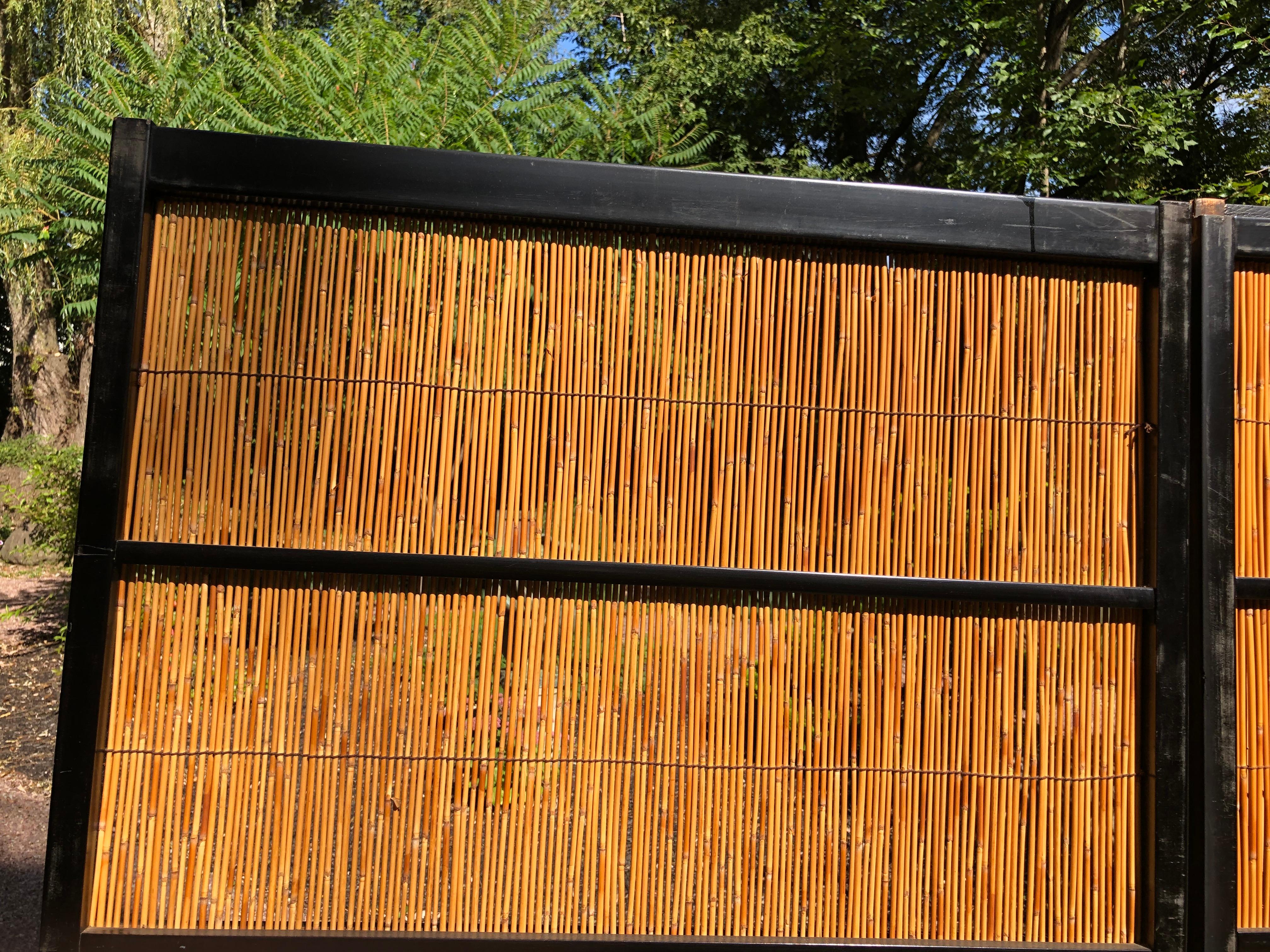 Japanese Set of Four Fine Black Lacquer Shoji Doors Screens Birds & Bamboo 1