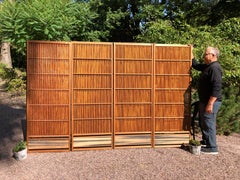 Japanese Antique Set Four Fine Natural Shoji Bamboo Doors Screens, Moon Horizon