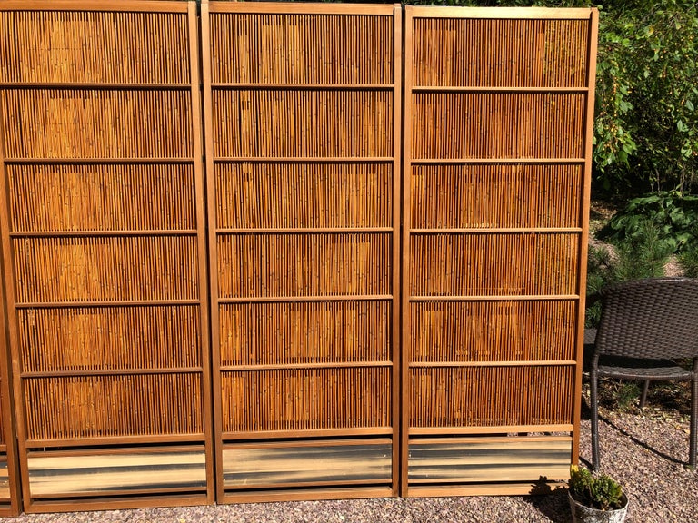 Japanese Antique Set Four Fine Natural Shoji Bamboo Doors Screens, Moon