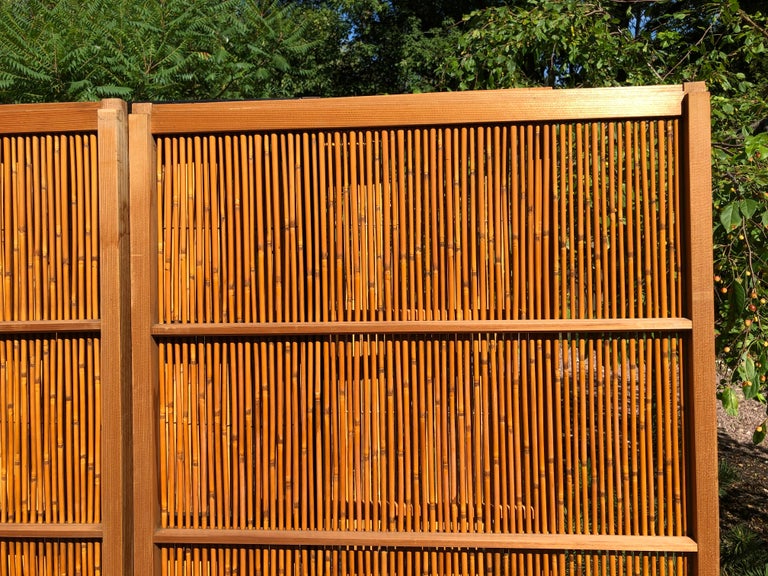 Japanese Antique Set Four Fine Natural Shoji Bamboo Doors Screens, Moon