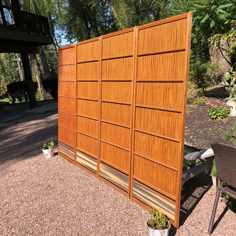 Japanese Antique Set Four Fine Natural Shoji Bamboo Doors Screens, Moon