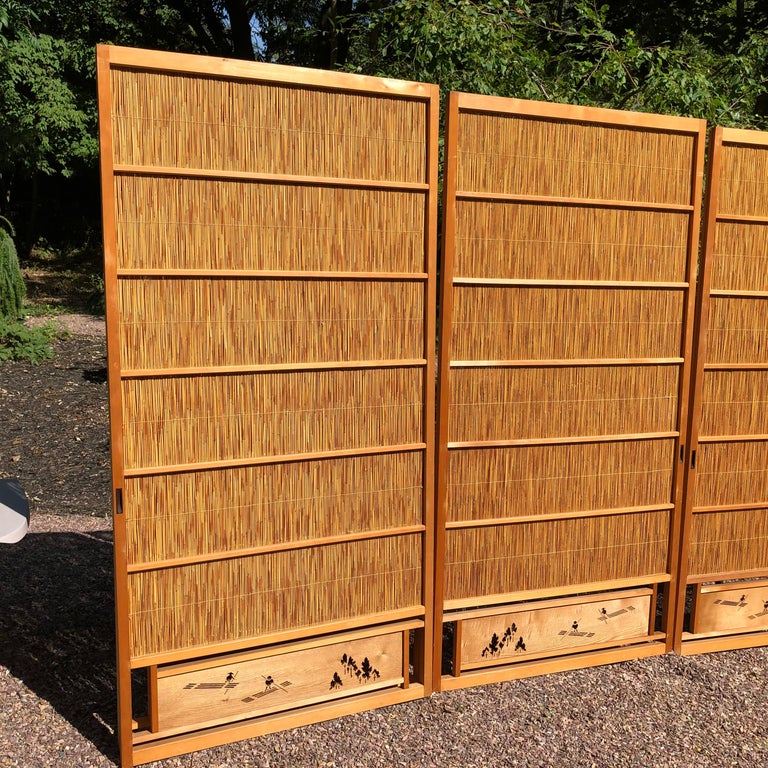 Japanese Antique Set Four Fine Natural Shoji Bamboo Doors Screens