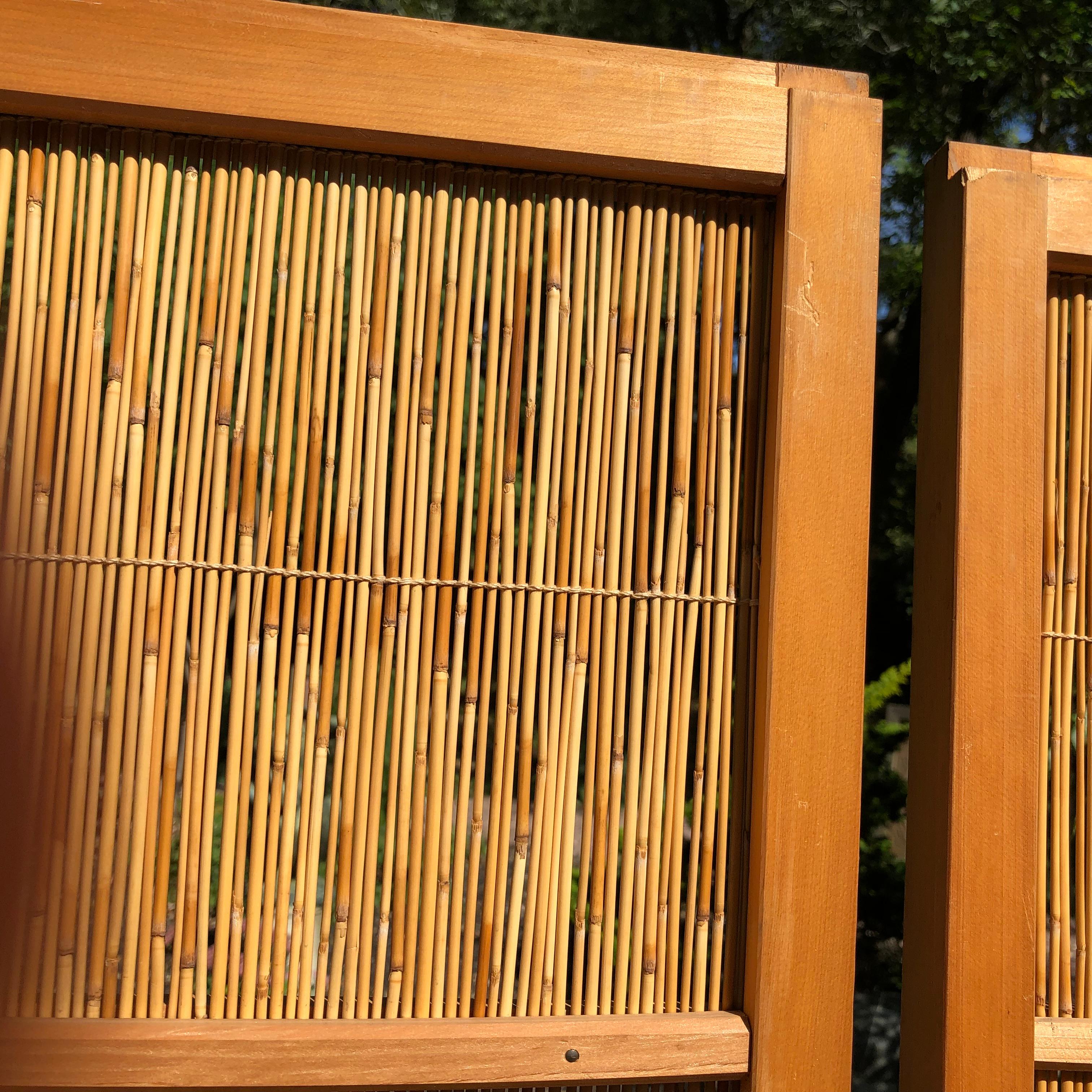 Hand-Crafted Japanese Antique Set Four Fine Natural Shoji Bamboo Doors Screens, Trees & Boats